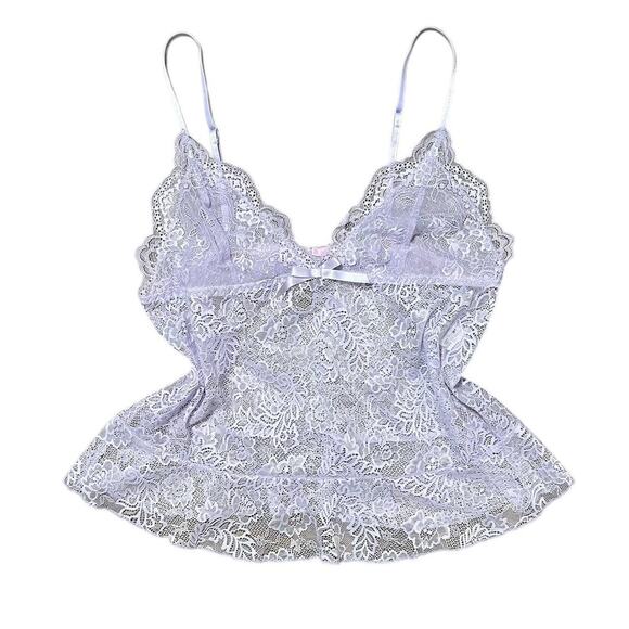 VTG Y2K Linea Donatella Pastel Purple Coquette Sheer Floral Lace Lingerie Top L - Picture 1 of 7